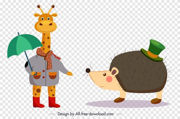 diseño de los iconos animales jirafa puercoespín dibujo estilizado