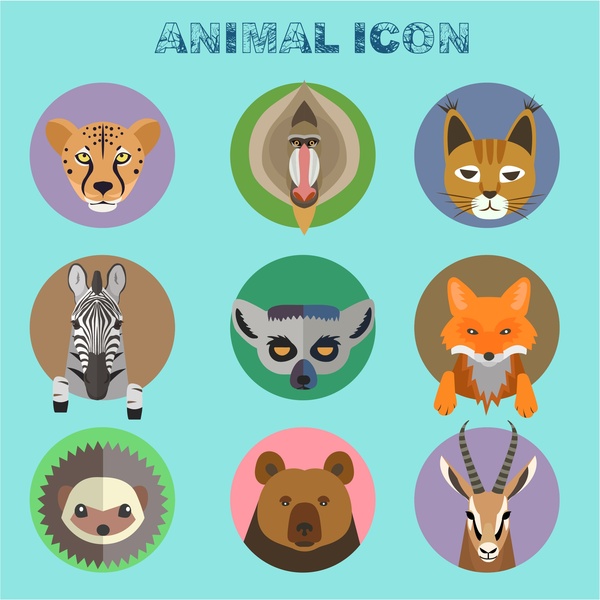 ícones de animais isolados com vários tipos