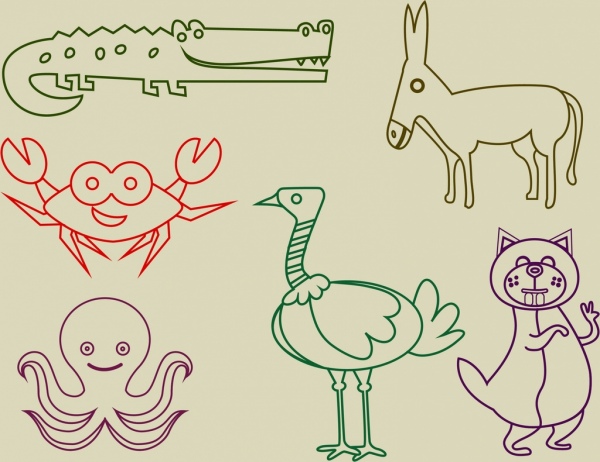 schema di colore icone animale mano piatta disegnata in stile