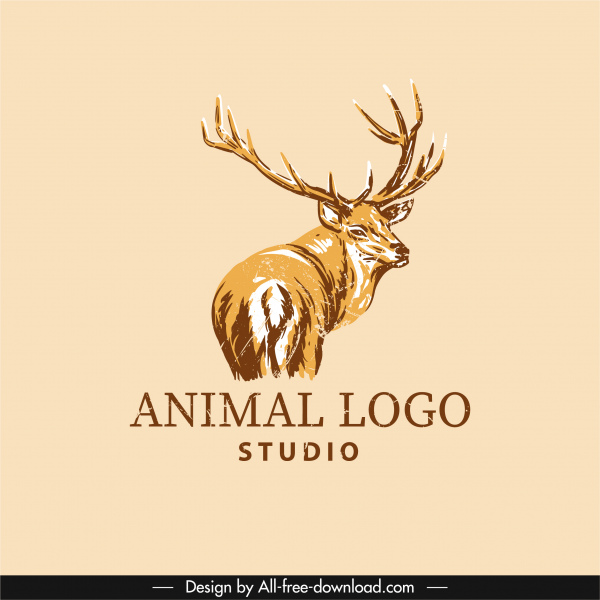 hayvan logo tipi retro handdrawn ren geyiği krokisi