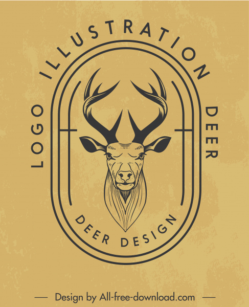 животный логотип шаблон северного оленя эскиз вручную снятое ретро