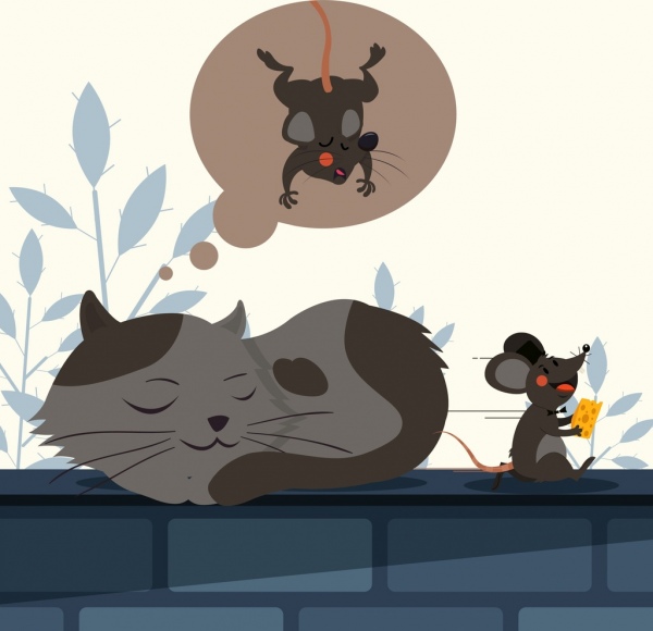 lukisan hewan lucu kucing desain ikon mouse