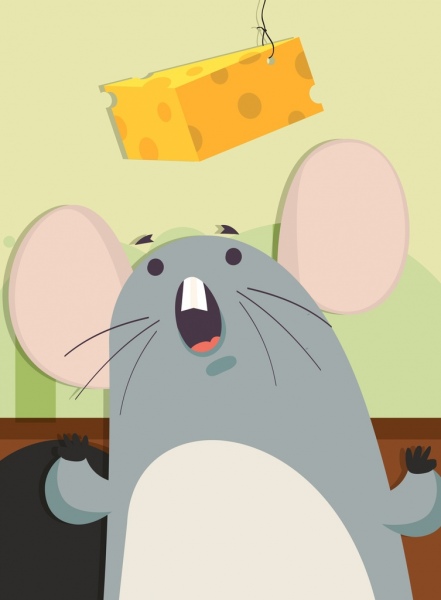 动物画鼠标吃奶酪图标卡通设计
