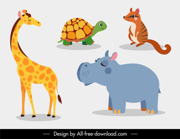 ícones de espécies animais esboço de desenho animado bonito