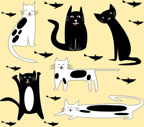 Tier Sticker Sammlung Katze Fisch Symbole lustiges design