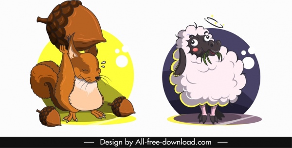 Tiere Avatar Vorlagen Eichhörnchen Schaf Icons Cartoon Design