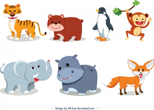 Дизайн персонажей милый мультфильм животных икон коллекции