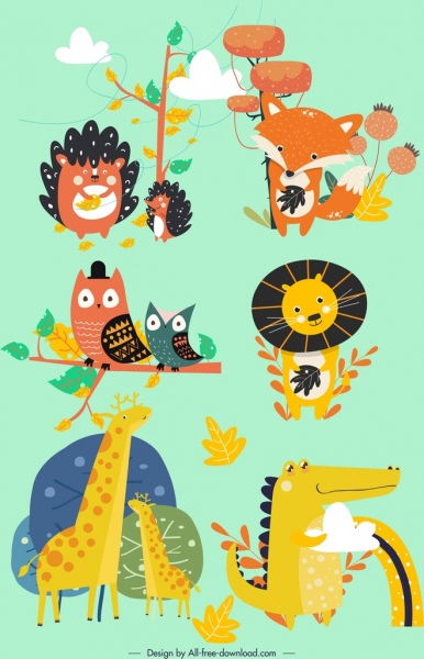 colección de iconos de animales lindo dibujos animados diseño de color