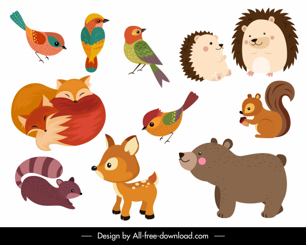 動物圖示彩色可愛的卡通設計
