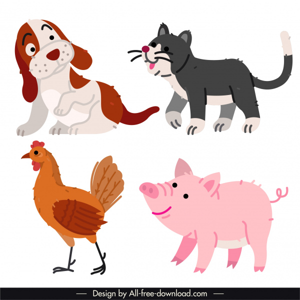 ícones animais bonito desenho animado desenhado à mão