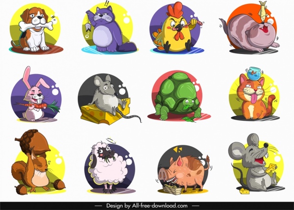 Animals Icons Cute Stylized Cartoon Characters -2