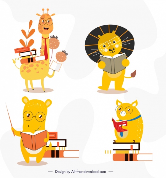 animals icons educational theme personagens de desenhos animados estilizados bonitos