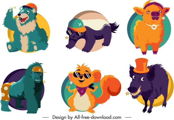 animais ícones engraçado bonito desenho animado esboço -2