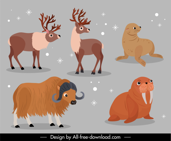 animales iconos reno sello toro boceto diseño de dibujos animados