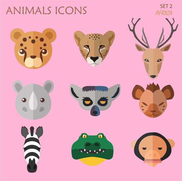düz tasarım stili ile hayvanlar Icons set