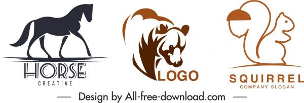 животных logotypes плоский ручной эскиз