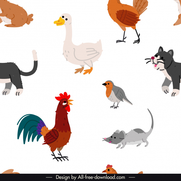 Tiere Muster flache retro handgezeichnete Skizze