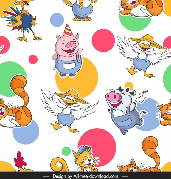 Tiere Muster stilisierte Schweine Katze Kuh Ente Icons