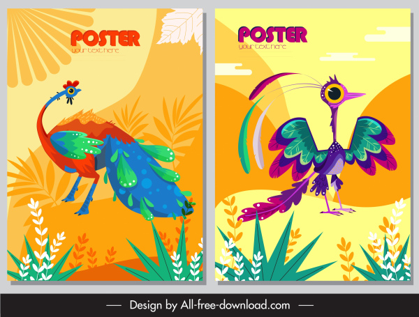 Animals Posters Peafowl Birds Icons Colorful Classic Design