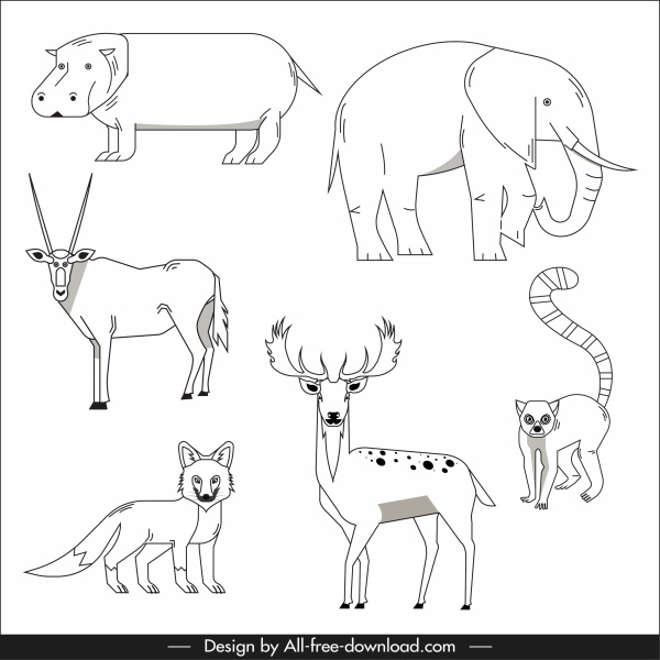 الحيوانات الأنواع الرموز الأبيض الأسود تصميم رسم مرسومةرمز مكافحة