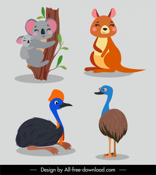 Tiere Arten Icons farbige Cartoon Skizze