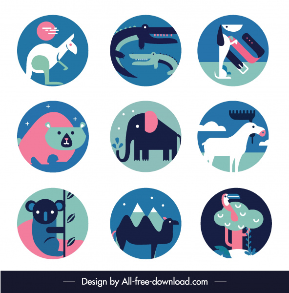 動物物種圖示五顏六色經典平面素描