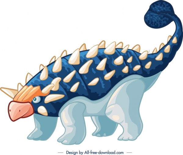 アンキロサウルスの恐竜アイコン色の漫画のキャラクター