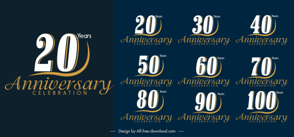 Logotipos de aniversario Decoración caligráfica de números elegantes