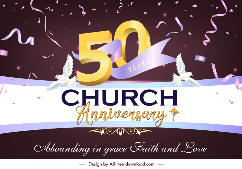aniversário de um clube em banner igreja modelo moderno dinâmico confete número de corcovas decoração