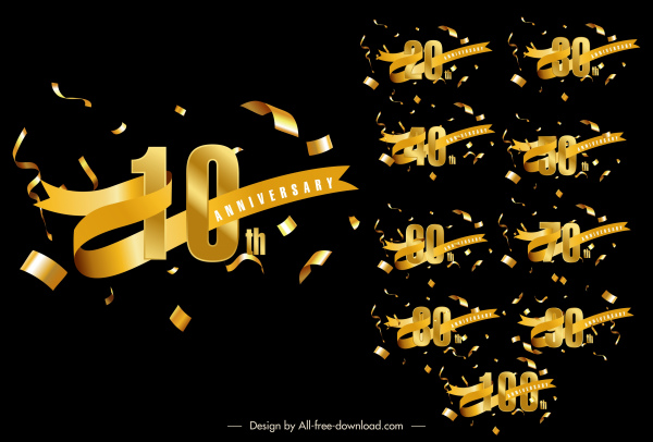 plantillas de signo de aniversario confeti dinámico 3d número cinta