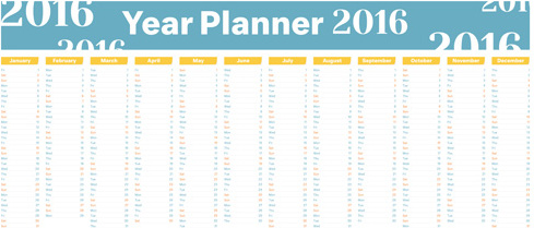 年度 planner16 日曆向量