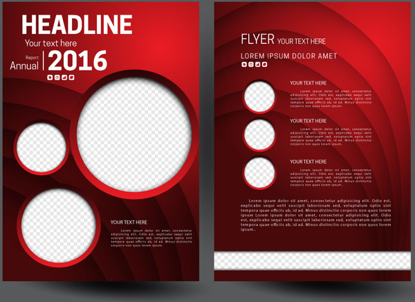 rapport annuel flyer modèle sur fond rouge en 3d