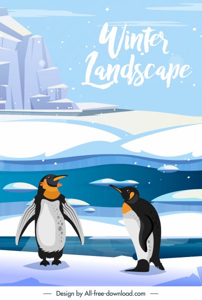 sketsa penguin es latar belakang adegan antartika