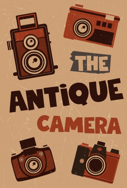 antik kamera latar belakang coklat retro desain flat