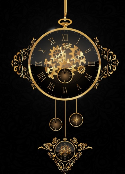antyczny zegar ikona błyszczące złote ozdoby