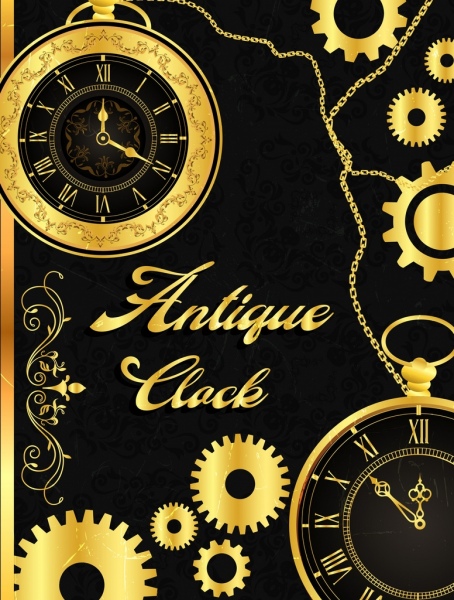 Reloj antiguo mecanismo de fondo diseño dorado brillante