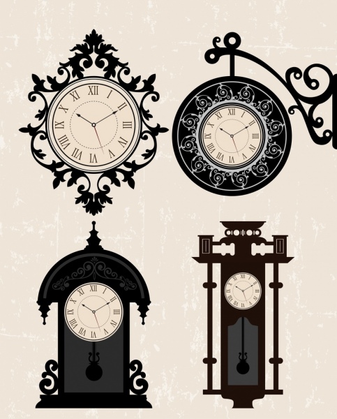 Relojes antiguos de plantillas estilos elegantes aislamiento