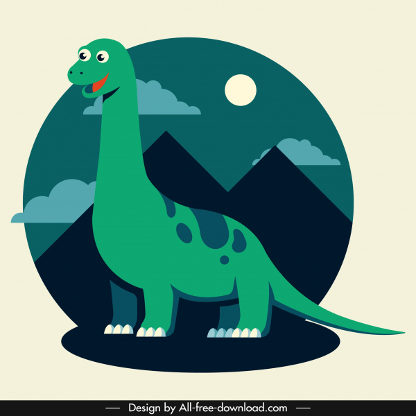 아파토사우루스 공룡 아이콘 만화 디자인 귀여운 양식에 일치시키는