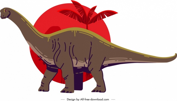 apatosaurus dinosaurus ikon kartun berwarna sketsa