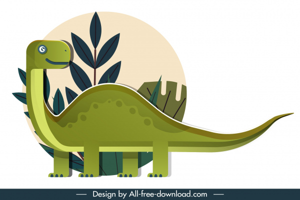 апатозавр динозавров значок милый мультфильм эскиз цветные плоский