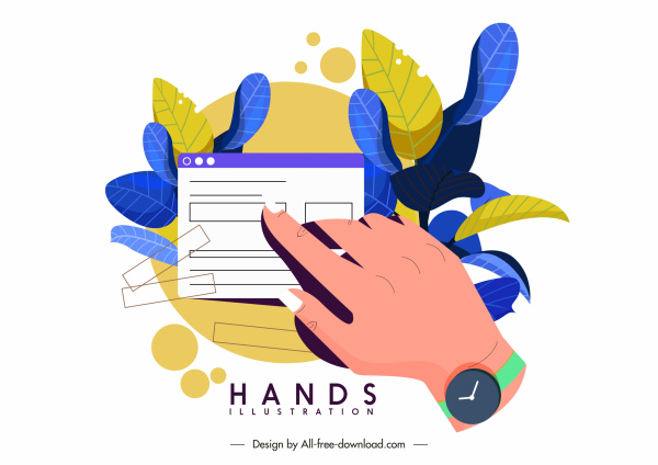 Hand-Symbol bunte Anwendungsentwurf Blätter Dekor