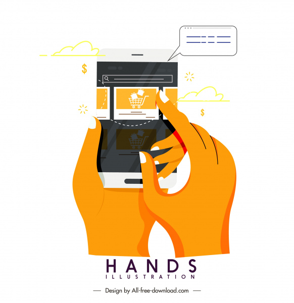 aplicação as mãos esboço digital dispositivo de ícone