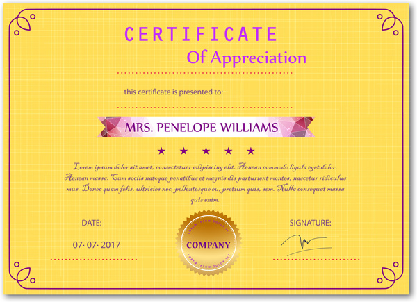 vettore illustrazione con sfondo giallo apprezzamento certificato