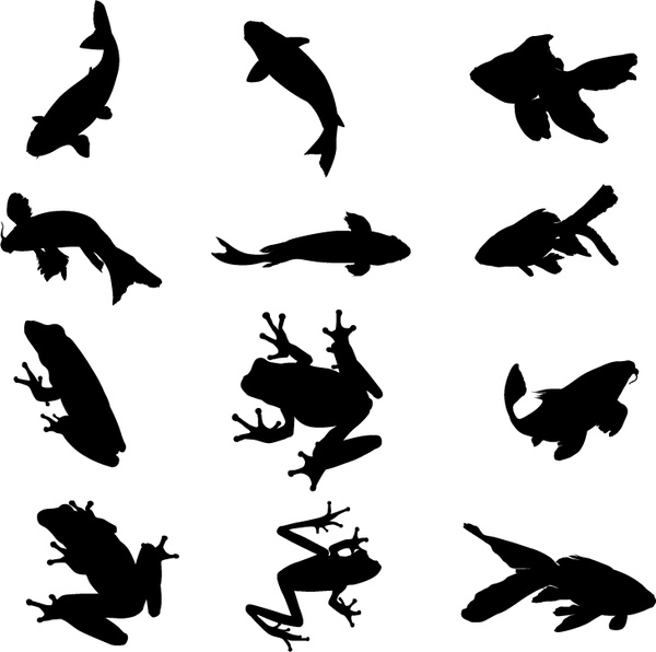 organismos aquáticos vector silhouettes