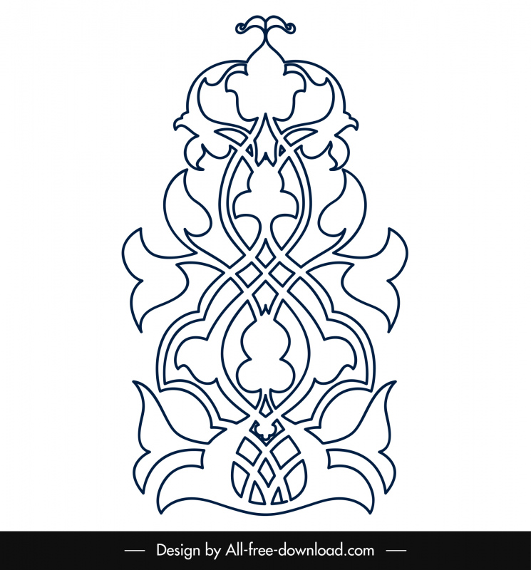 Арабеска Исламский орнамент шаблон элегантный плоский черный белый симметричный контур цветочной формы