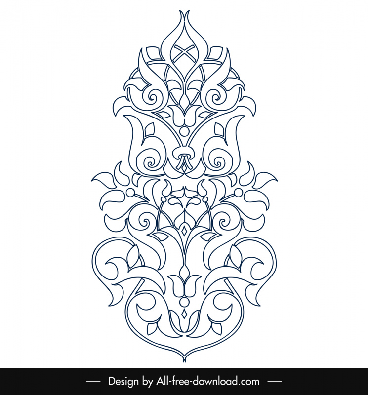 アラビアイスラム美術テンプレート黒白エレガントな対称的な花の輪郭