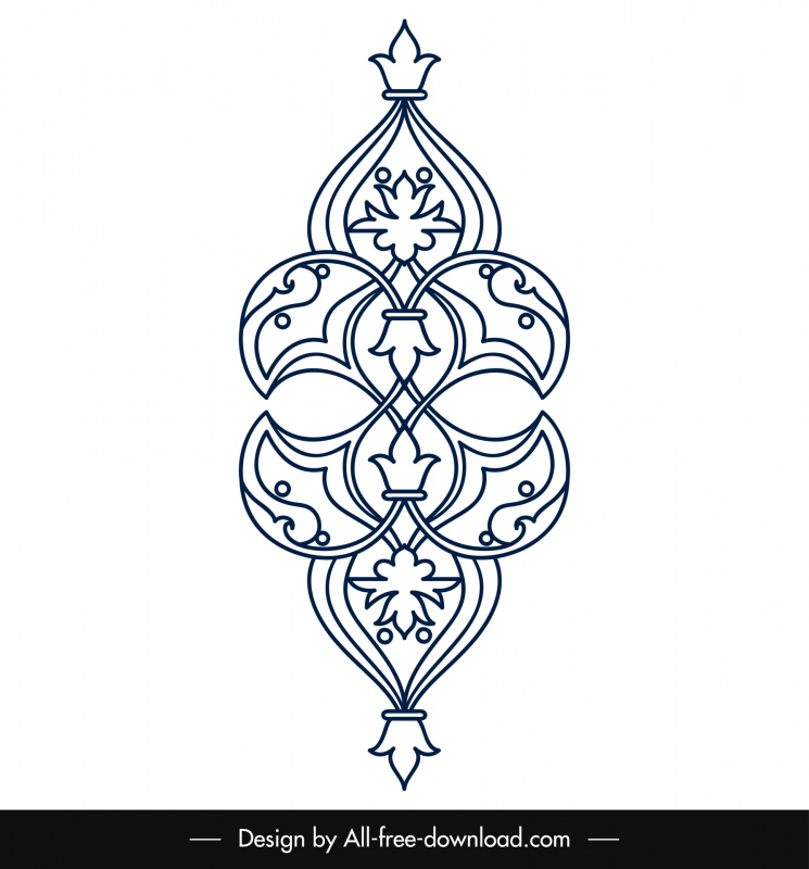 modelo de arte islâmica árabe elegante preto branco simétrico curvas florais contorno