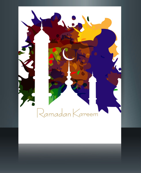 อักษรวิจิตรอิสลามอาหรับสวยงามข้อรอมฎอนกะโบรชัวร์แบบคลื่นสะท้อนสีสันเวกเตอร์