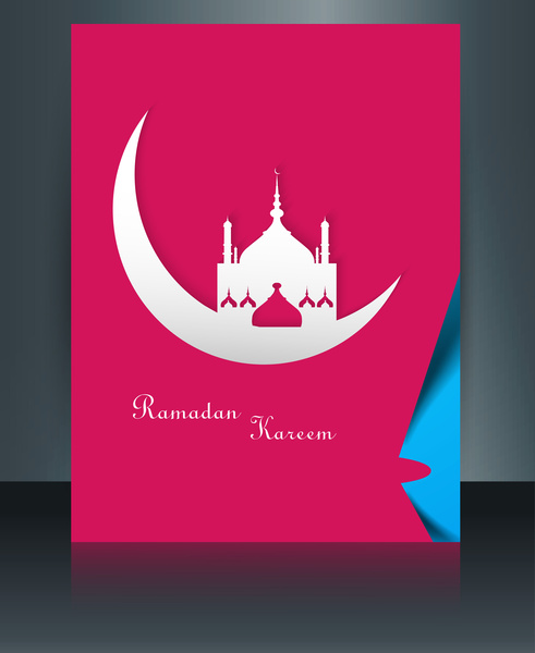 calligraphie arabe beau texte ramadan kareem brochure modèle vague reflet coloré vector