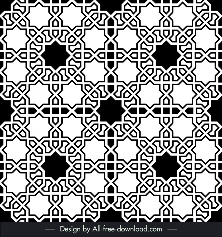 Modèle de motif arabe plat noir et blanc géométrique répétitif croquis